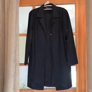 Black Pinstripe sleeveless dress with matching single button coat.